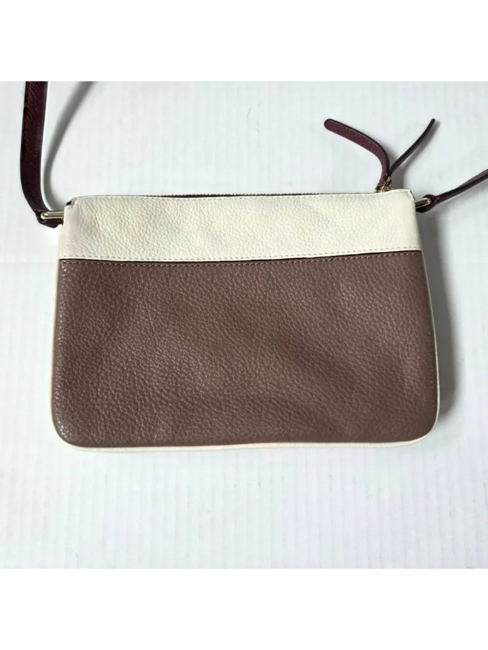 Kate Spade Purse Jackson Triple Gusset Neutral Cream Brown Leather Crossbody Bag